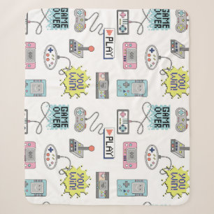 Retro Game Controllers: Colourful Seamless Pattern Sherpa Blanket