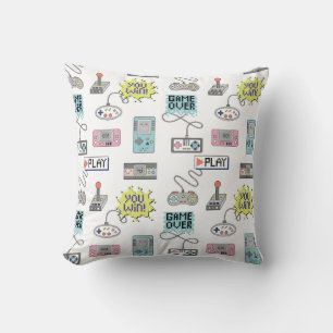 Retro Game Controllers: Colourful Seamless Pattern Throw Pillow