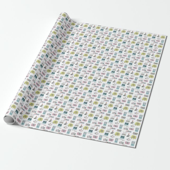 Retro Game Controllers: Colourful Seamless Pattern Wrapping Paper (Unrolled)