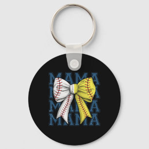 Retro Game Day Softball Baseball Mama Sports Team Keychain