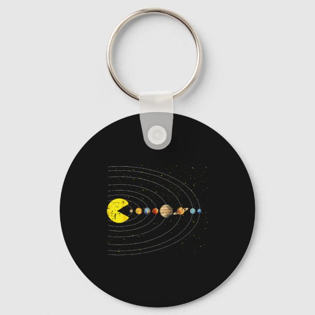 Retro Game Eating Planets Space Galaxy Gaming Boys Keychain (Front)