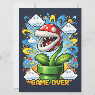 Retro Game Over Piranha Christmas Holidayfor Gamer Holiday Card