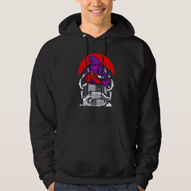 Retro Gamer 8 Bit Werewolf Howling Moon Wolf Man V Hoodie (Front)