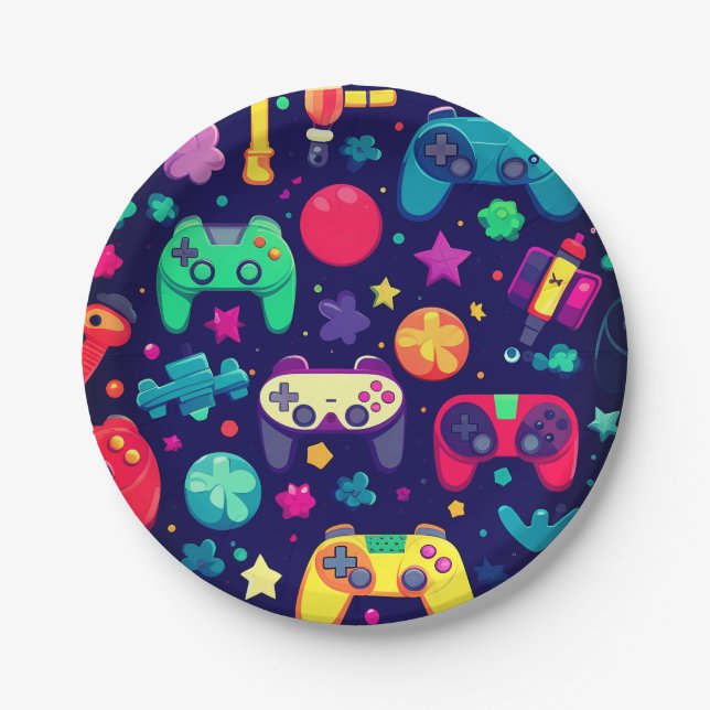 Retro Gamer Arcade Birthday Party Paper Plate (Front)