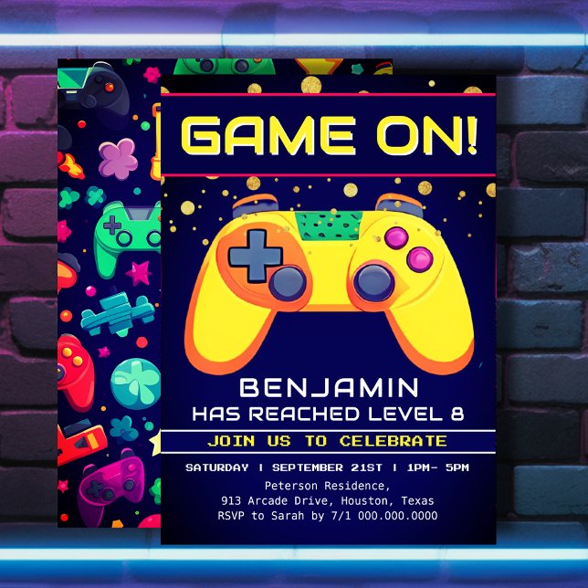 Retro Gamer Arcade Invitation de fête d'anniversai (Créateur téléchargé)