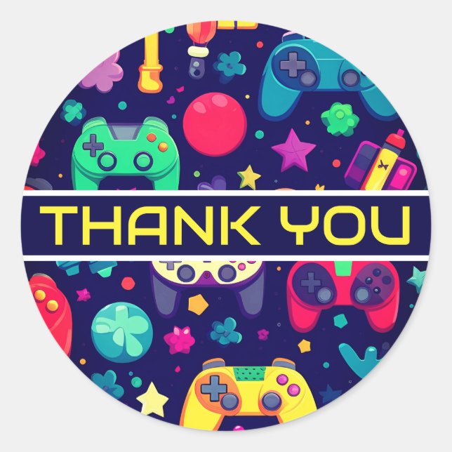 Retro Gamer Arcade Thank You Classic Round Sticker (Front)