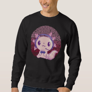 Retro Gamer Axolotl Fish Playing Video Games Pixel Sweatshirt