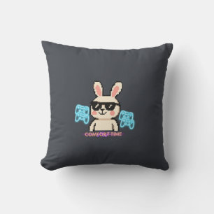 Retro Gamer Bunny Throw Pillow