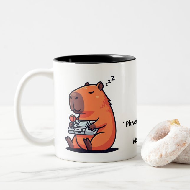 Retro Gamer Capybara Mug – Old School Vibes (With Donut)