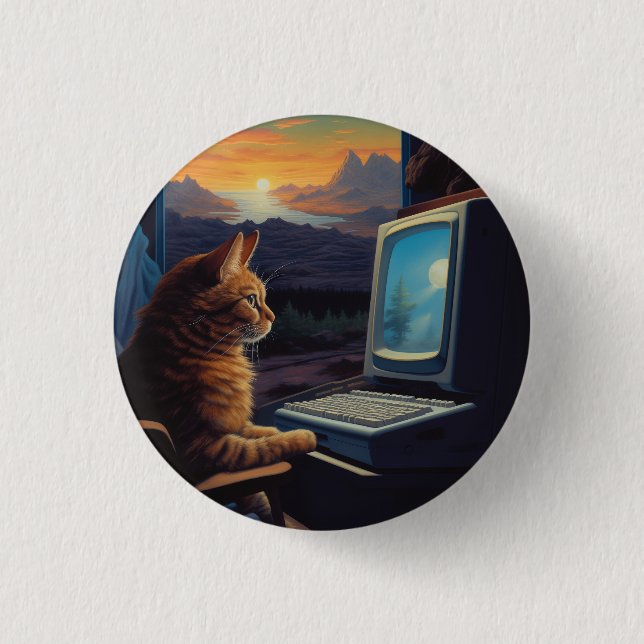 Retro Gamer Cat | 8-Bit Pixel Art Gaming 1 Inch Round Button (Front)
