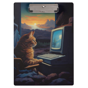Retro Gamer Cat   8-Bit Pixel Art Gaming Clipboard