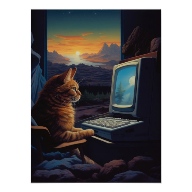 Retro Gamer Cat | 8-Bit Pixel Art Gaming Poster (Front)