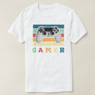 Retro Gamer Controller Vintage Stripe Design T-Shirt