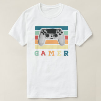 Retro Gamer Controller Vintage Stripe Design T-Shirt