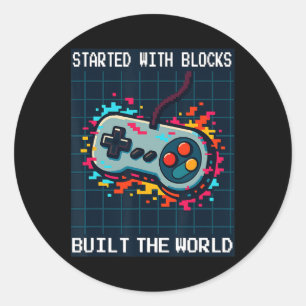 Retro Gamer Design For Men Started With Blocks Bui Classic Round Sticker