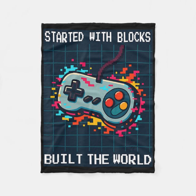 Retro Gamer Design For Men Started With Blocks Bui Fleece Blanket (Front)
