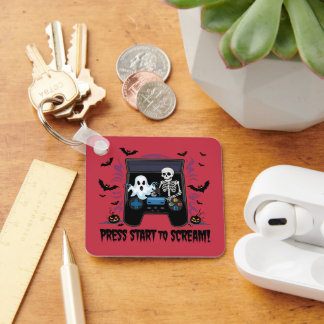 Retro Gamer Halloween - Skeleton Arcade Machine Keychain