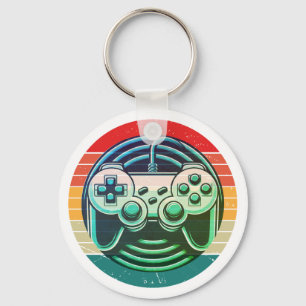 Retro Gamer Silhouette Arcade Style Keychain