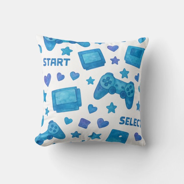 Retro Gamer Throw Pillow – Blue Video Game (Front)