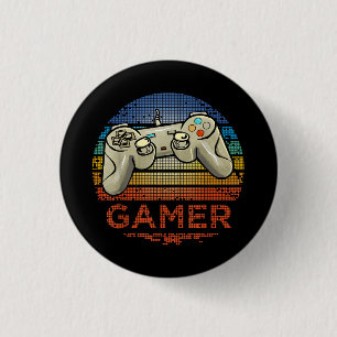 Retro Gamer Video Game Player Boys Girls Teen Kids 1 Inch Round Button