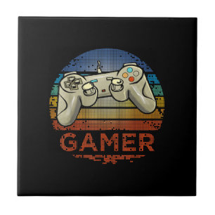 Retro Gamer Video Game Player Boys Girls Teen Kids Tile
