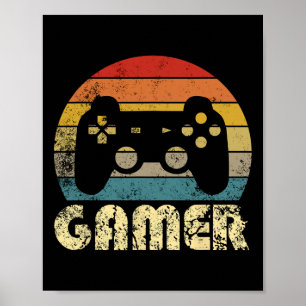 Retro Gamer Video Game Player Boys Teens Men Poster