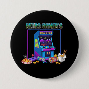  Retro Gamer's Fuel & Fun   8-Bit Pixel Art Arcade 3 Inch Round Button