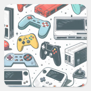 Retro games square sticker