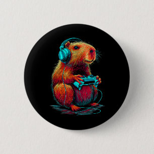 Retro Gaming Capyra Funny Video Gamer Rodent Anima 2 Inch Round Button