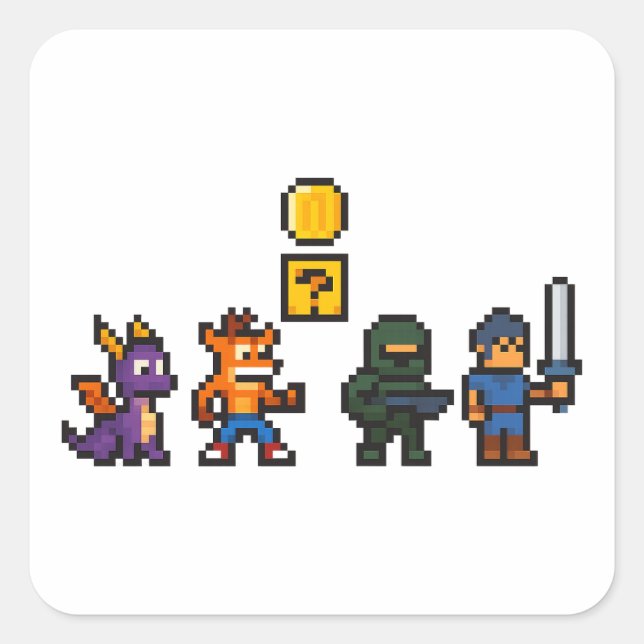 Retro Gaming Characters Square Sticker (Front)