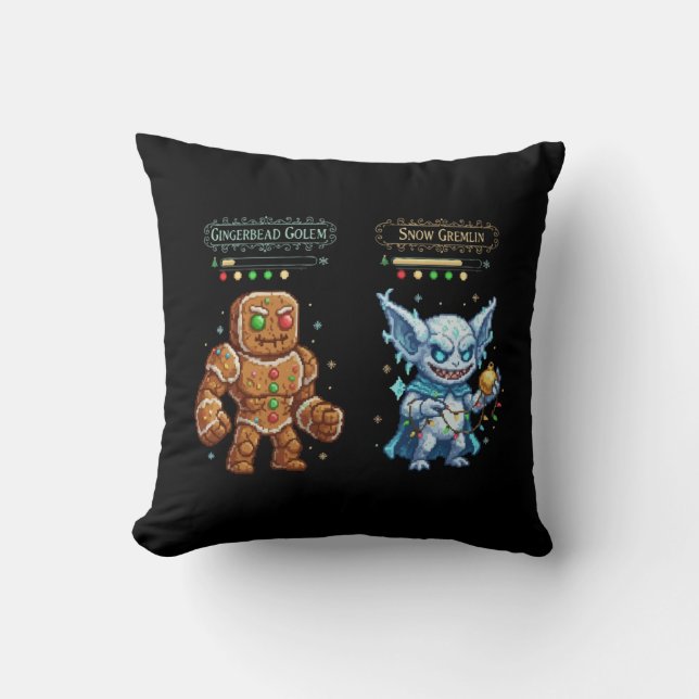 Retro Gaming Christmas | Pixel Art Gingerbread  Throw Pillow (Front)