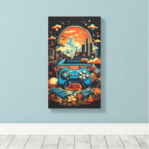 Retro Gaming City Canvas Print