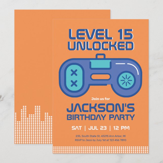 Retro Gaming Gamer Boy Video Game Player Birthday Invitation (Front/Back)