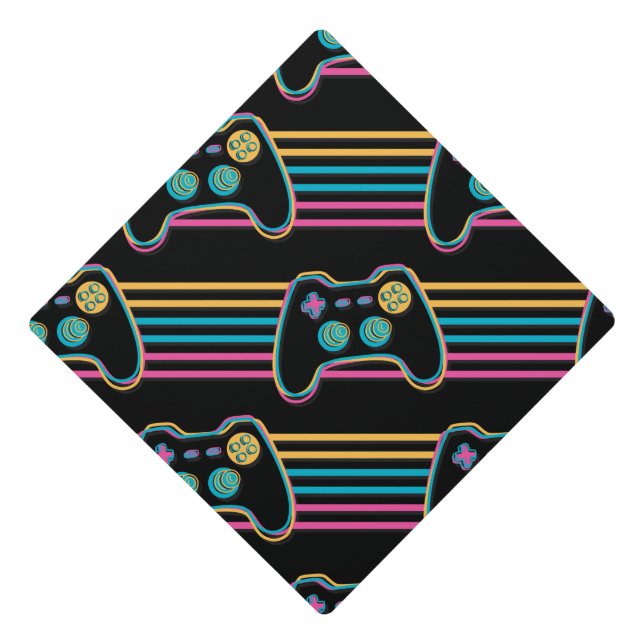 Retro Gaming Geek Gamer 80s neon colours Graduation Cap Topper (Front)