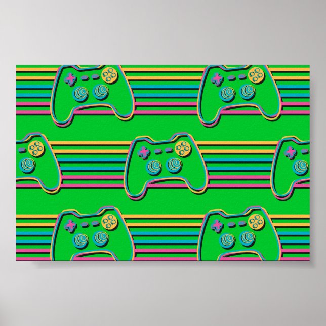Retro Gaming Geek Gamer 80s neon colours Poster (Front)