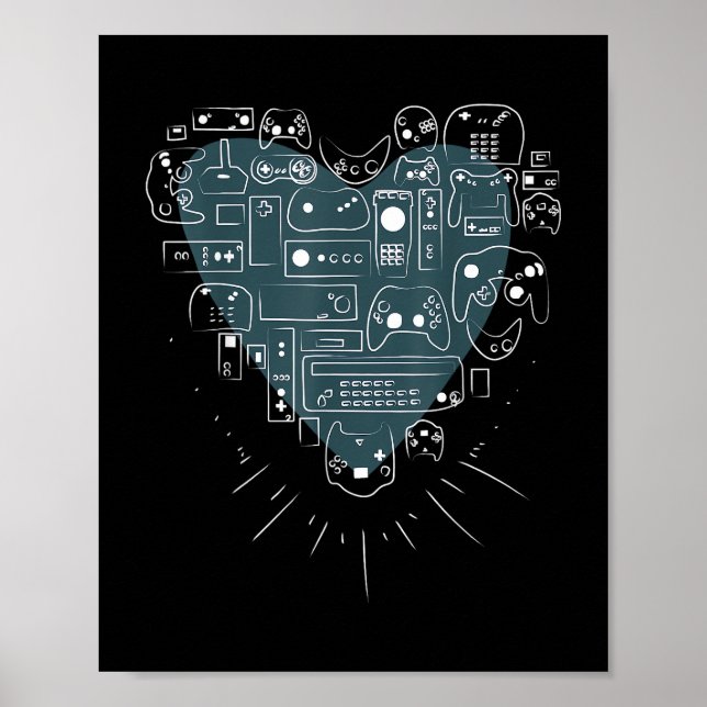 Retro Gaming Heart Video Game Controllers Gamer Poster (Front)