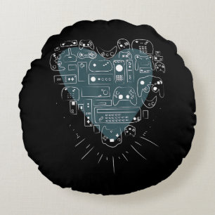 Retro Gaming Heart Video Game Controllers Gamer Round Pillow