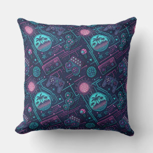 Retro Gaming, Neon Gamer Decor, Gaming Room Throw Pillow