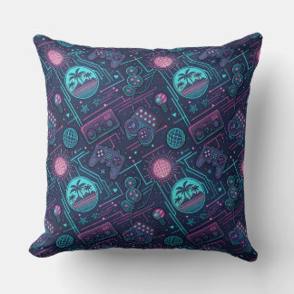 Retro Gaming, Neon Gamer Decor, Gaming Room Throw Pillow
