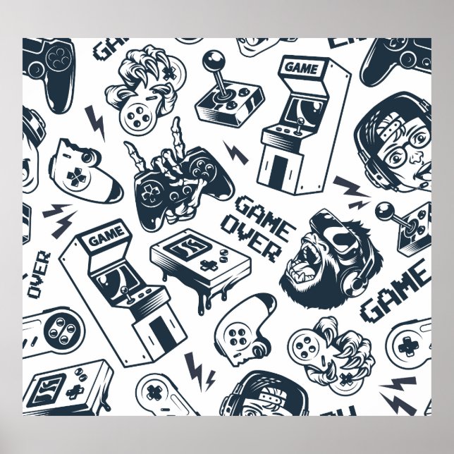 Retro gaming vintage pattern. poster (Front)