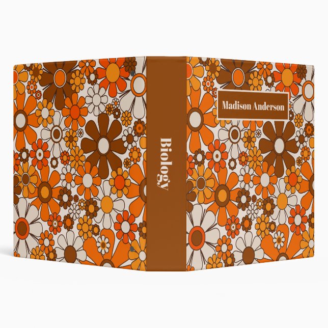 Retro Garden 60s 70s Flowers Brown & Orange Binder (Background)