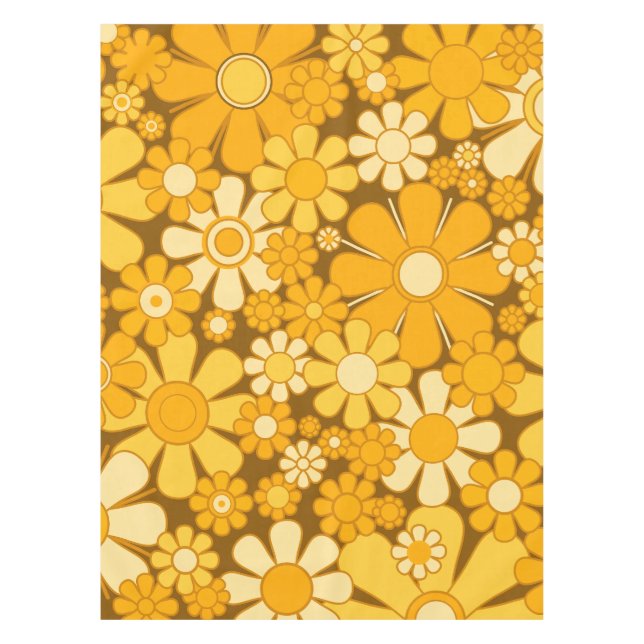 Retro Garden Cheerful 60s 70s Floral Pattern Tablecloth (Front)
