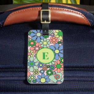 Retro Garden Cheerful Floral 60s 70s Personalized Luggage Tag