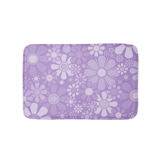 Retro Garden Cheerful Floral Pattern Lavender Bath Mat (Front)
