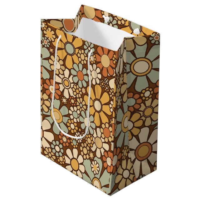 Retro Garden Chunky Flowers 60s 70s Floral Pattern Medium Gift Bag (Front Angled)