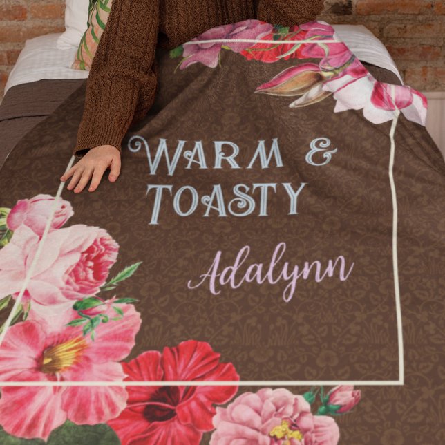 Retro Garden Custom Greeting Name Coffee Brown Sherpa Blanket (Creator Uploaded)