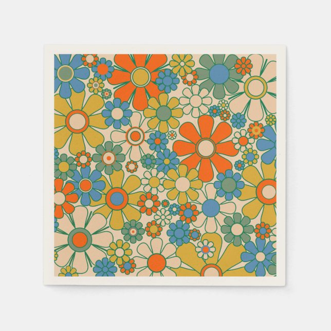 Retro Garden Floral 60s 70s Pattern Napkin (Front)
