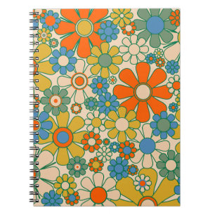 Retro Garden Floral 60s 70s Pattern Notebook