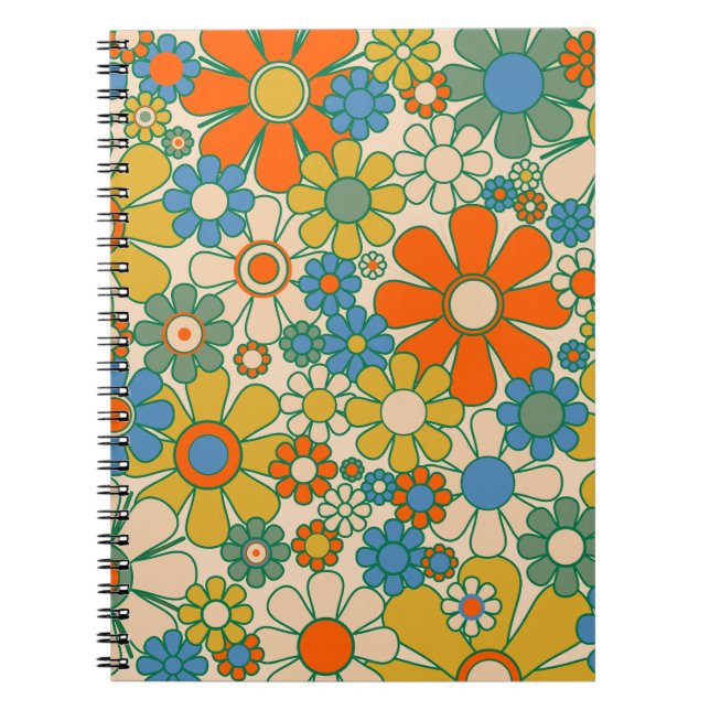 Retro Garden Floral 60s 70s Pattern Notebook (Front)