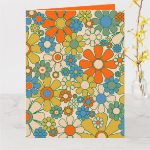 Retro Garden Floral 60s 70s Pattern Orange Card